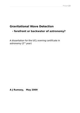 Gravitational Wave Detection - Forefront Or Backwater of Astronomy?