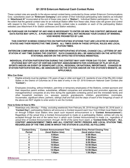 Q1 2018 Entercom National Cash Contest Rules