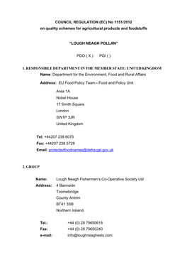 Protected Food Name: Lough Neagh Pollan PDO Specification