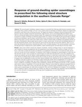 Response of Ground-Dwelling Spider Assemblages to Prescribed Fire Following Stand Structure Manipulation in the Southern Cascade Range1