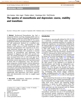 The Spectra of Neurasthenia and Depression: Course, Stability and Transitions