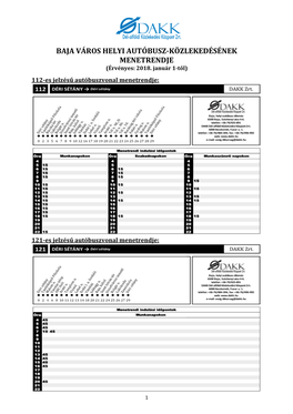 BAJA VÁROS HELYI AUTÓBUSZ-KÖZLEKEDÉSÉNEK MENETRENDJE (Érvényes: 2018
