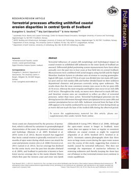 Terrestrial Processes Affecting Unlithified Coastal Erosion Disparities in Central Fjords of Svalbard Evangeline G