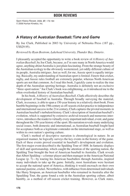 BOOK REVIEWS a History of Australian Baseball: Time and Game