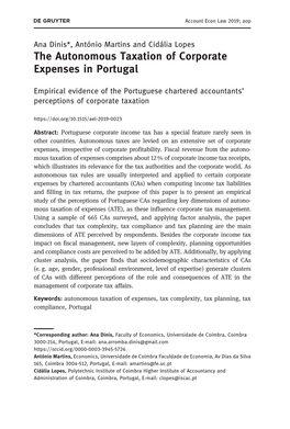 The Autonomous Taxation of Corporate Expenses in Portugal