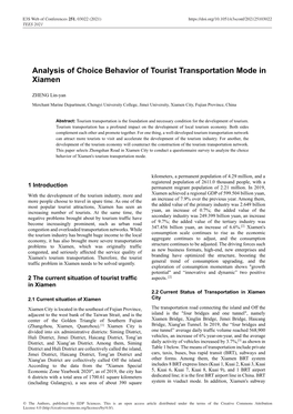 Analysis of Choice Behavior of Tourist Transportation Mode in Xiamen