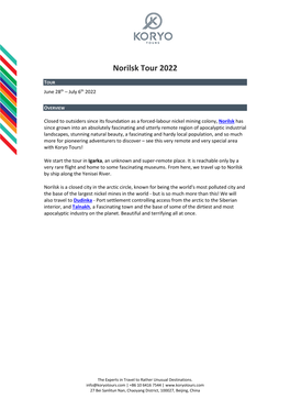 Norilsk Tour 2022