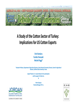 A Study of the Cotton Sector of Turkey: Implications for US Cotton Exports