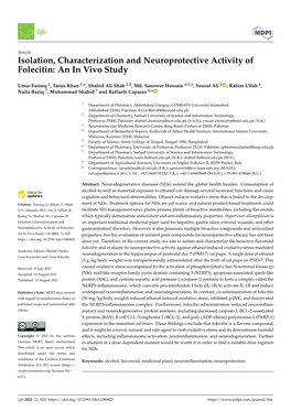 Isolation, Characterization and Neuroprotective Activity of Folecitin: an in Vivo Study