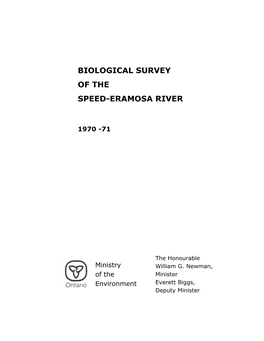 Biological Survey of the Speed-Eramosa River, 1970