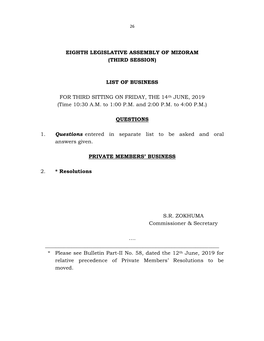 Eighth Legislative Assembly of Mizoram (Third Session)