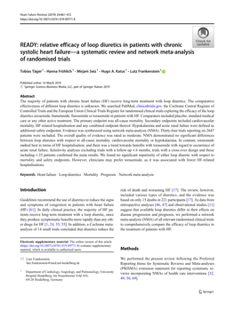 READY: Relative Efficacy of Loop Diuretics in Patients with Chronic Systolic Heart Failure—A Systematic Review and Network Meta-Analysis of Randomised Trials