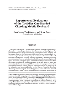 Experimental Evaluations of the Twiddler One-Handed Chording Mobile Keyboard