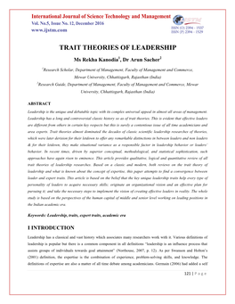 Trait Theories of Leadership