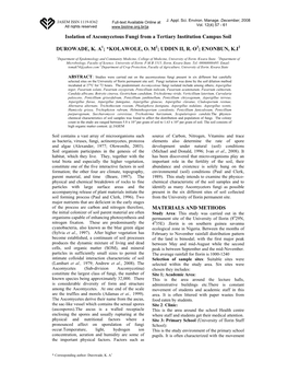 Isolation of Ascomycetous Fungi from a Tertiary Institution Campus Soil