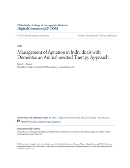 Management of Agitation in Individuals with Dementia: an Animal-Assisted Therapy Approach Karen L