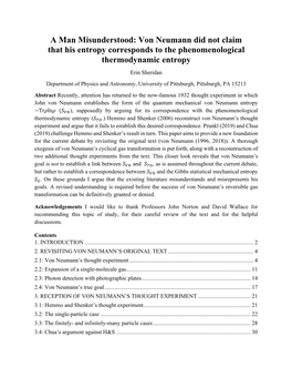 Von Neumann Did Not Claim That His Entropy Corresponds to The