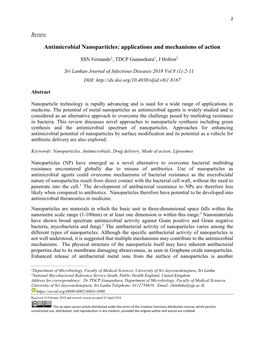 Antimicrobial Nanoparticles: Applications and Mechanisms of Action