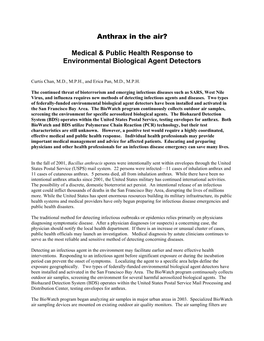 Anthrax in the Air? Medical & Public Health Response to Environmental