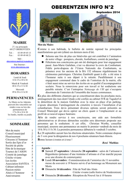 OBERENTZEN INFO N°2 Septembre 2014