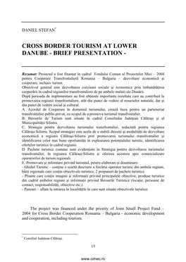 Cross Border Tourism at Lower Danube - Brief Presentation