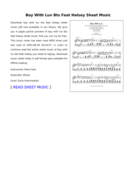 Boy with Luv Bts Feat Halsey Sheet Music