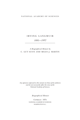 IRVING LANGMUIR January 31, 1881-August 16, 1957