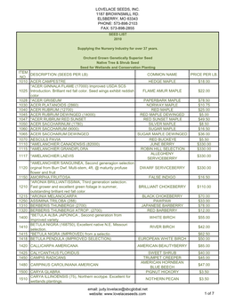 Lovelace Seeds, Inc. 1187 Brownsmill Rd. Elsberry, Mo 63343 Phone: 573-898-2103 Fax: 573-898-2855 Seed List 2010