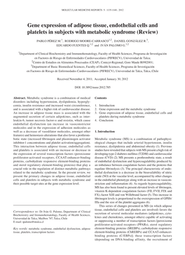 Gene Expression of Adipose Tissue, Endothelial Cells and Platelets in Subjects with Metabolic Syndrome (Review)