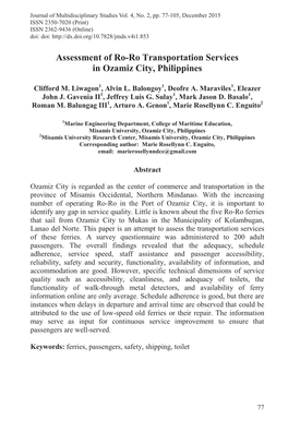 Assessment of Ro-Ro Transportation Services in Ozamiz City, Philippines