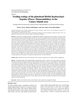 Feeding Ecology of the Planehead Filefish Stephanolepis Hispidus