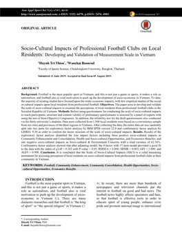 Socio-Cultural Impacts of Professional Football Clubs on Local Residents: Developing and Validation of Measurement Scale in Vietnam