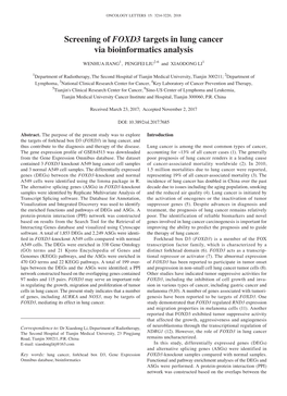 Screening of FOXD3 Targets in Lung Cancer Via Bioinformatics Analysis