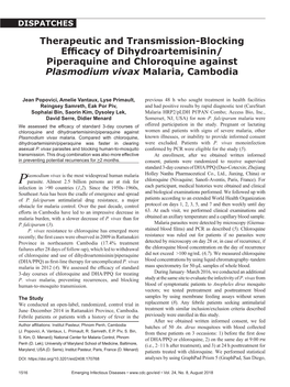 Piperaquine and Chloroquine Against Plasmodium Vivax Malaria, Cambodia