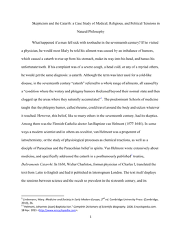 Skepticism and the Catarrh: a Case Study of Medical, Religious, and Political Tensions in Natural Philosophy