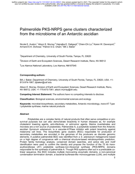 Palmerolide PKS-NRPS Gene Clusters Characterized from the Microbiome of an Antarctic Ascidian