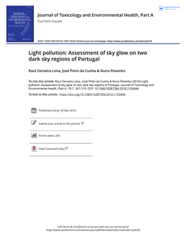 Light Pollution: Assessment of Sky Glow on Two Dark Sky Regions of Portugal