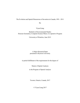 The Evolution and Spatial Dimensions of Invention in Canada, 1991 - 2011