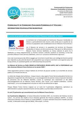 Communaute De Communes Chavanon Combrailles Et Volcans : Informations Pour Bulletins Municipaux