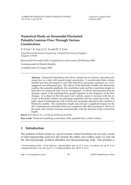 Numerical Study on Sinusoidal Fluctuated Pulsatile Laminar Flow Through Various Constrictions 1 Introduction