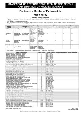 Statement of Persons Nominated, Notice of Poll and Situation of Polling Stations