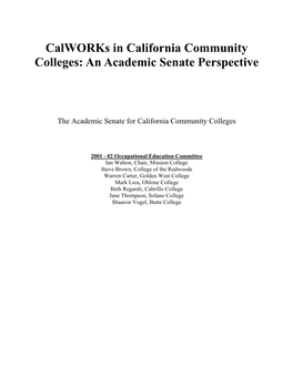 Calworks in California Community Colleges: an Academic Senate Perspective