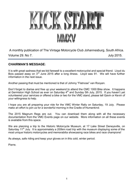 A Monthly Publication of the Vintage Motorcycle Club Johannesburg, South Africa