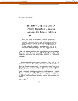 Of Options Backdating, Derivative Suits, and the Business Judgment Rule