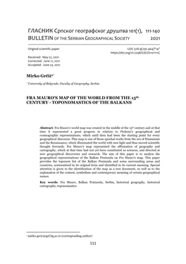 Гласник Српског Географског Друштва 101(1), 111-140