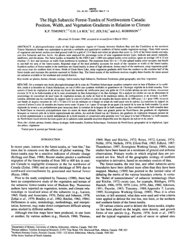 The High Subarctic Forest-Tundrao F Northwestern Canada: Position, Width, and Vegetation Gradients in Relation to Climate