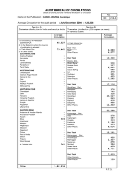 AUDIT BUREAU of CIRCULATIONS Details of Distribution and Territorial Breakdown of Circulation No