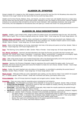 Aladdin Jr. Role Descriptions