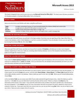 Microsoft Access 2013 Guide