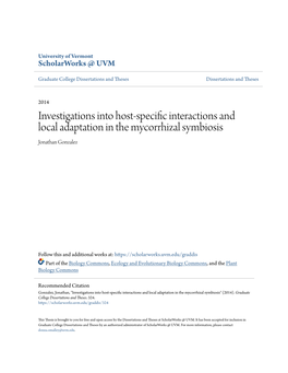 Investigations Into Host-Specific Interactions and Local Adaptation in the Mycorrhizal Symbiosis Jonathan Gonzalez